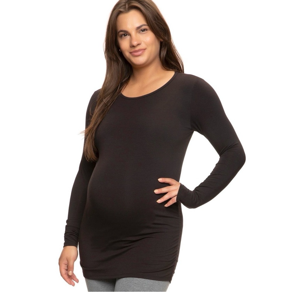 Felina Black Side Shirred Maternity Top Size Small Grunge Layering Tee